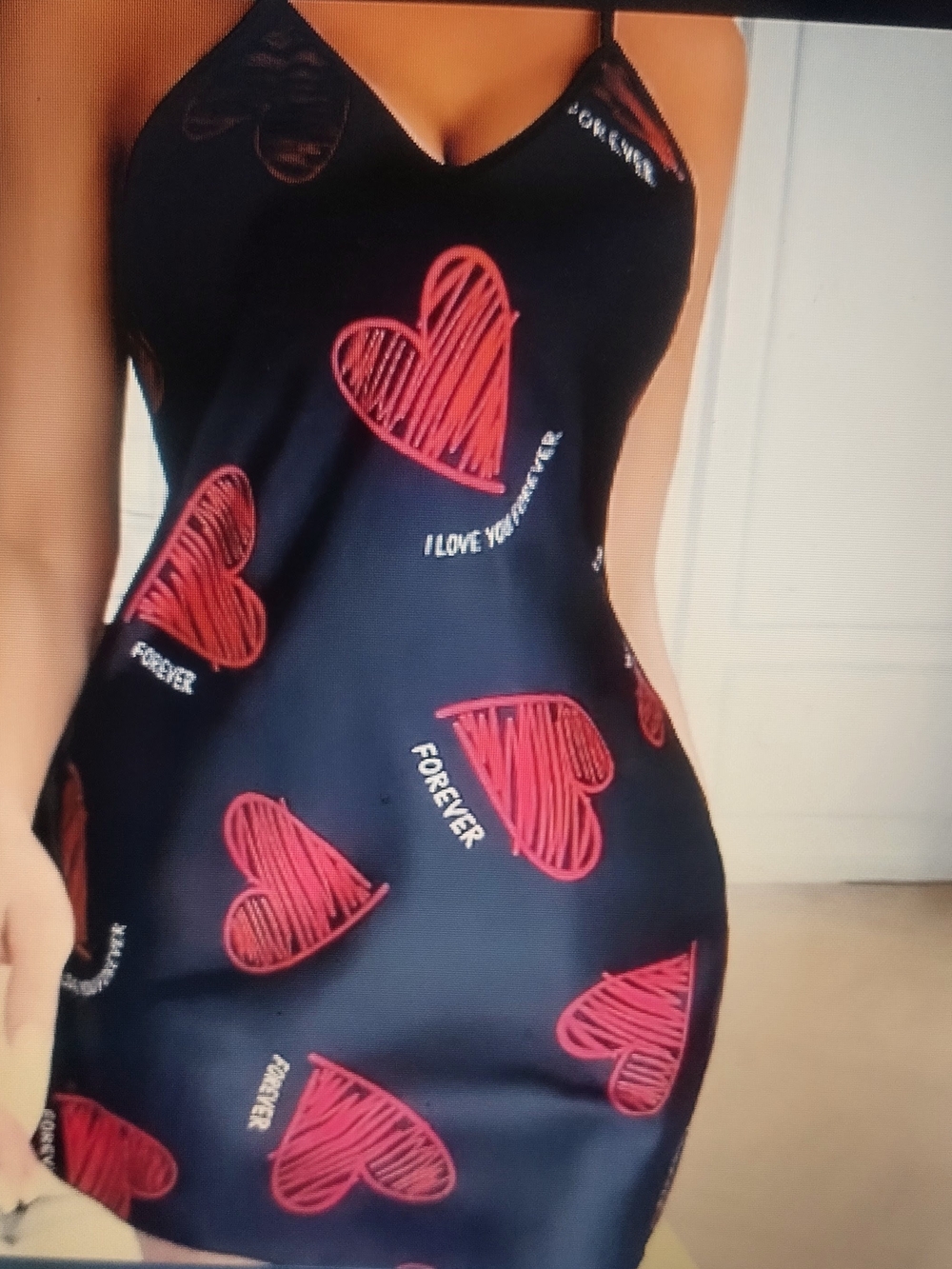 Black Slip Dress with Red Heart Print